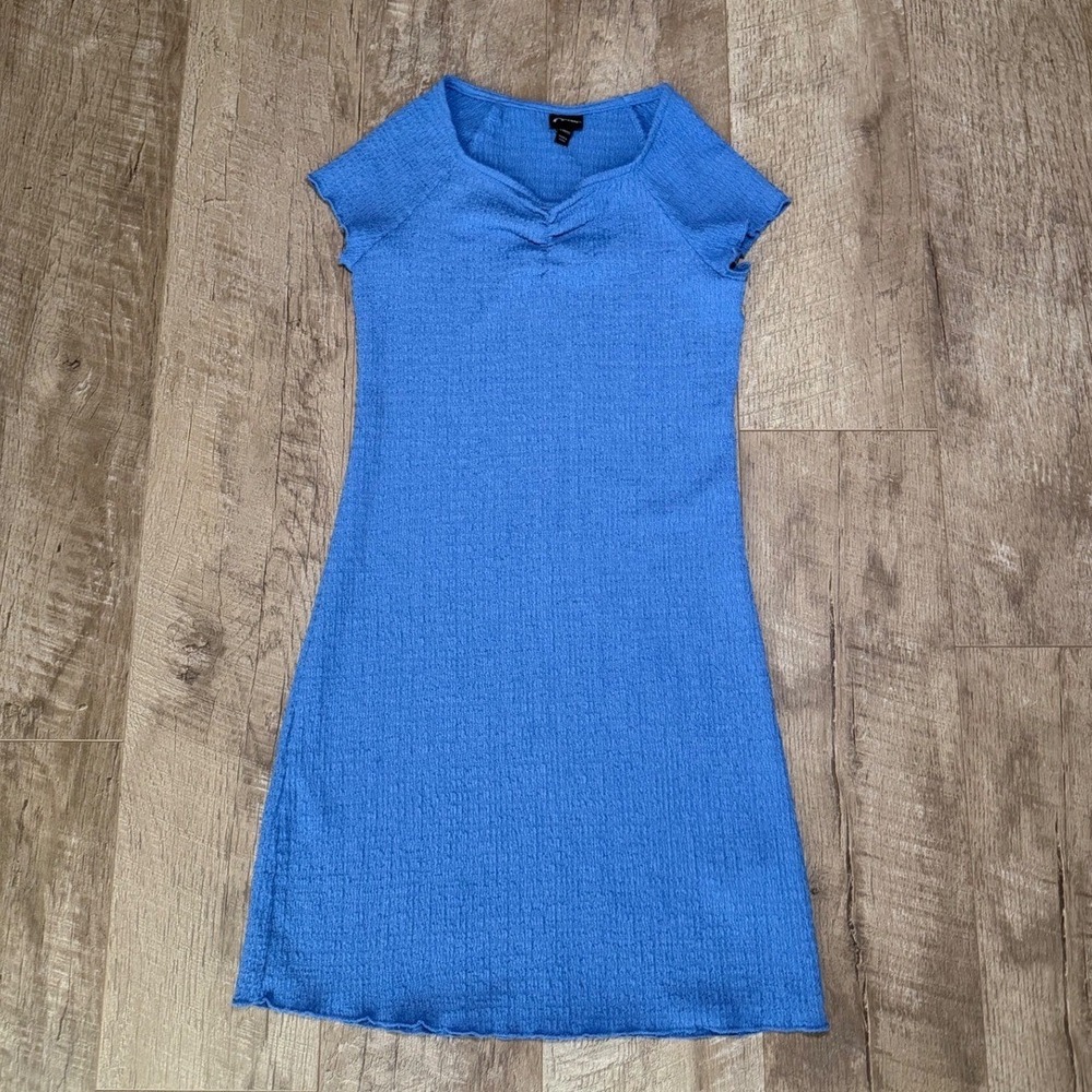 Art Class Girls Blue Crinkle Textured Dress Cinched V-Neck Large 10/12